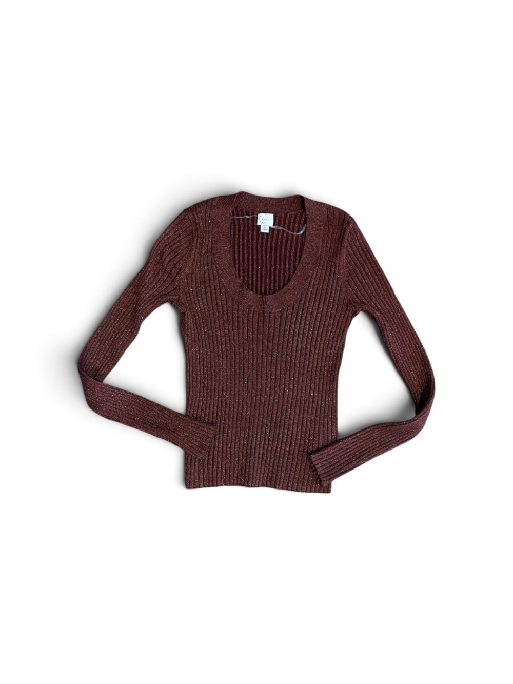 A New Day ribbed maroon metallic lightweight scoop neck sweater size medium